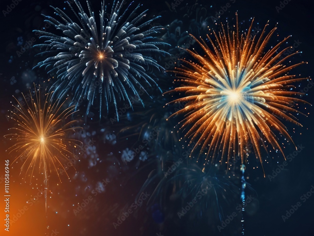 Fototapeta premium fireworks gold blue background 