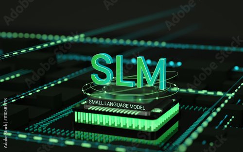 Ai computer data center. SLM, small language model with chipset concept. Generative AI, Narrow AI concept. 3D render	