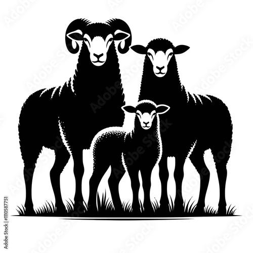 Sheep with family silhouette vector