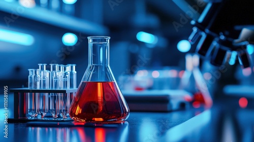 Organized lab bench with chemical glassware, symbolizing precision and clinical investigation