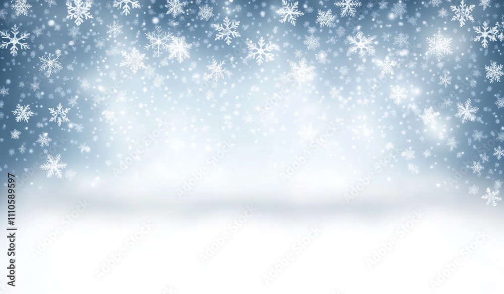 Falling snowflakes on light blue gradient with bokeh backdrop. Falling snowflakes on light blue gradient with bokeh backdrop.