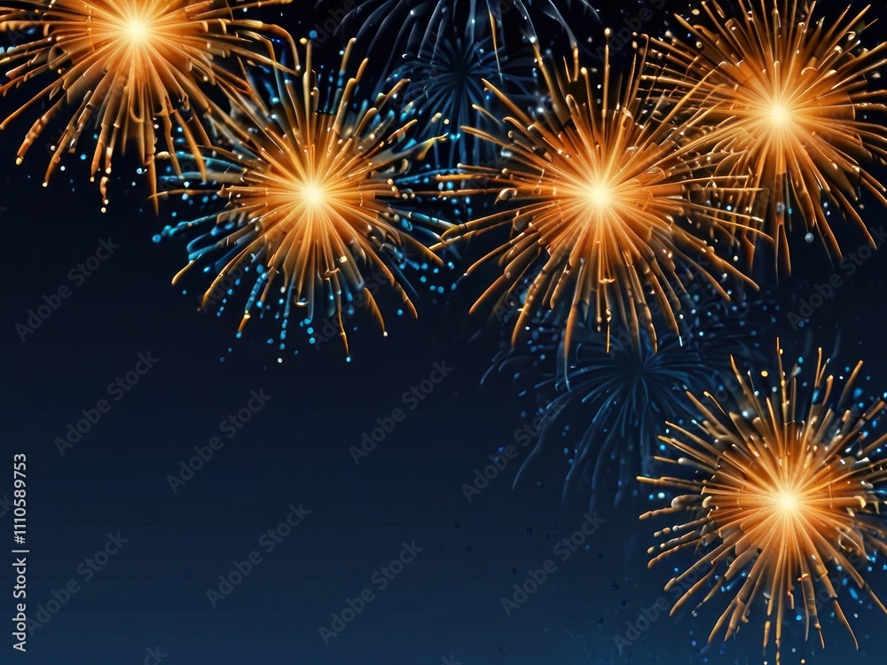 Naklejka premium fireworks gold blue background 