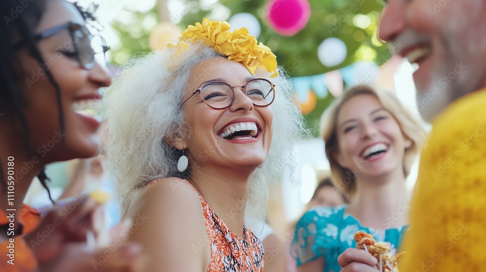 A woman laughs at a party. A woman laughs at a party.