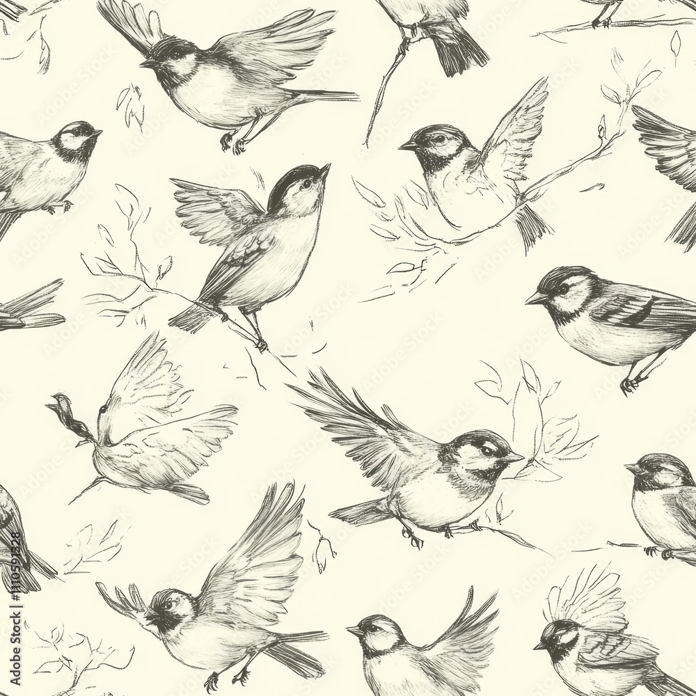 Obraz premium Elegant Birds in Flight - Seamless Pattern Design seamless, pattern, background, texture