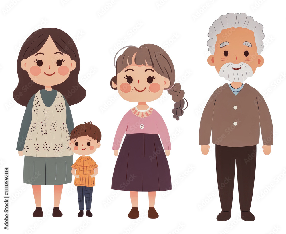 Family gathering illustration with four characters, cut out - stock png. Family gathering illustration with four characters, cut out - stock png.