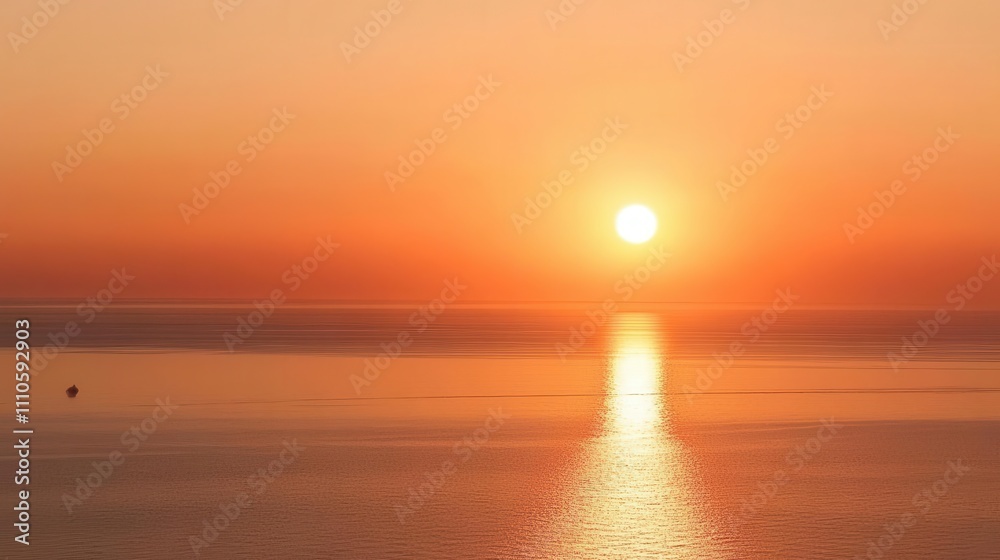 Travel image showing the orange sky of the sunset over the sea Travel image showing the orange sky of the sunset over the sea