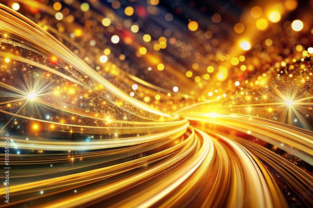 Abstract Light Lines of High-Speed Motion with Sparkles and Golden Hues, Glowing Curves and Dynamic Traces of Movement in a Stunning Double Exposure Photography Effect
