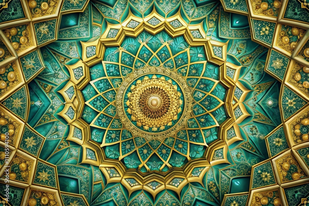 Fototapeta premium Abstract Mandala with Gold and Teal Patterns Showcasing Architectural Elegance and Luxurious Design Elements, Perfect for Contemporary Art and Interior Decoration