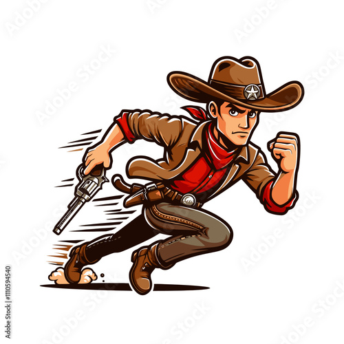 Running Cowboy with Revolver - Isolated Vector Illustration