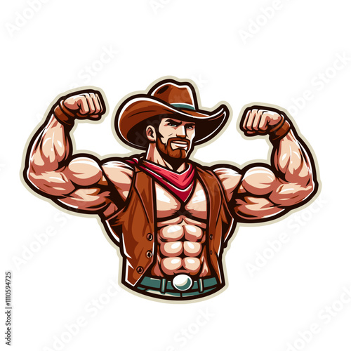 Cowboy flexing muscles isolated vector illustration