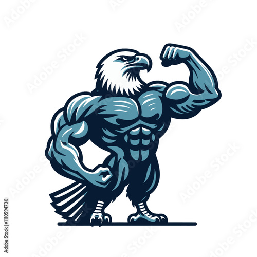 Strong muscular eagle flexing bicep isolated vector illustration