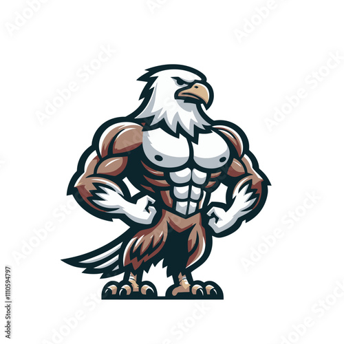 Muscular eagle standing proudly isolated vector illustration