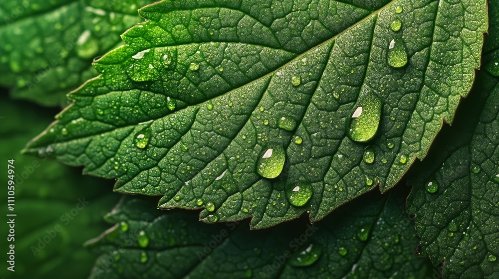 Green Leaf Surface Dewdrops Close Up Macro Shot Green Leaf Surface Dewdrops Close Up Macro Shot