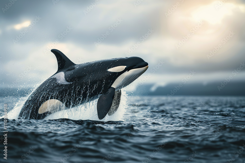 Fototapeta premium Fantastically beautiful majestic huge whale in deep ocean