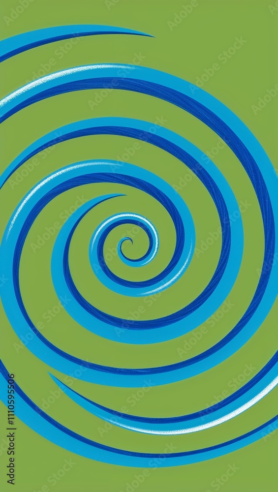 Blue Spiral pattern hand drawn design on Green background illustration Blue Spiral pattern hand drawn design on Green background illustration