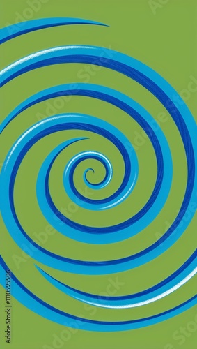 Blue Spiral pattern hand drawn design on Green background illustration