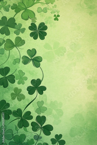 St patricks day concept, shamrock leaf pattern on a green background with copy space