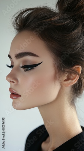 Close-up of a person applying black eyeliner with precision, highlighting the art of makeup and beauty techniques with a clean, minimalistic aesthetic. 