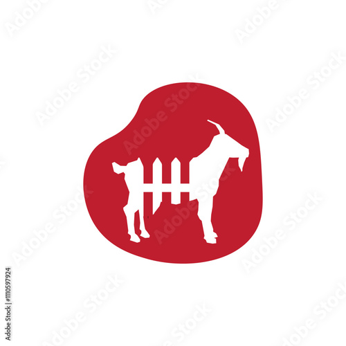 Creative Goat and Fence Logo - Minimalist Red and White Farm Animal Design