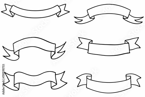 Ribbon, Vintage Ribbon Line Art, Ribbon Banner Vector, Simple Black Thin Line Ribbon Icons, Set of Vintage Ribbons Vector