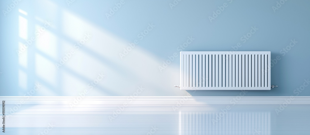 A stylish radiator mounted on a pastel wall A stylish radiator mounted on a pastel wall