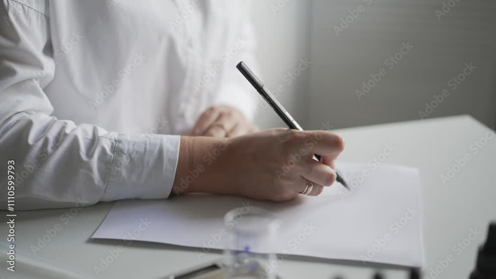 Doctor writing with pen on paper Doctor writing with pen on paper