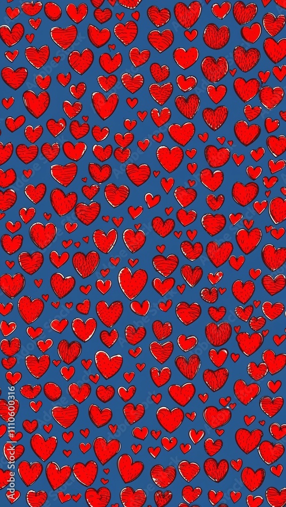 custom made wallpaper toronto digitalRed Heart pattern hand drawn design on Blue background illustration