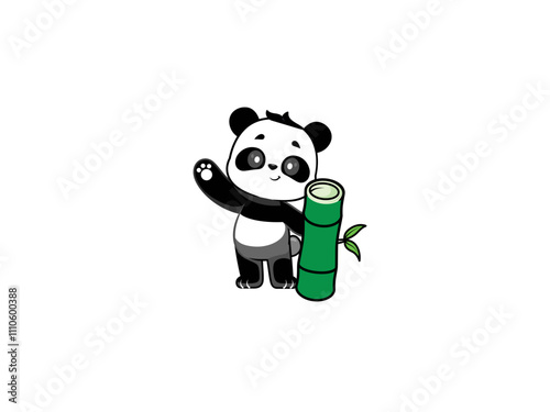 panda with a flower,  Panda, bear, black and white color panda, animal, bamboo, green bamboo, green leaves.