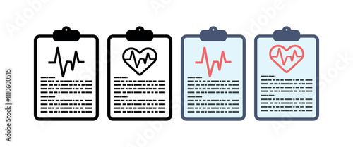Minimalistic Medical Record Designs for Health and Wellness, Medical History Icon Set with Heartbeat, Digital and Traditional Health Report Icon Pack.