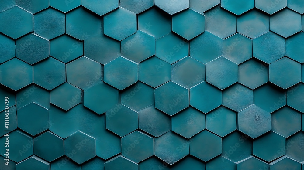 Cyan hexagons with subtle shading to create depth on a monochromatic backdrop. 