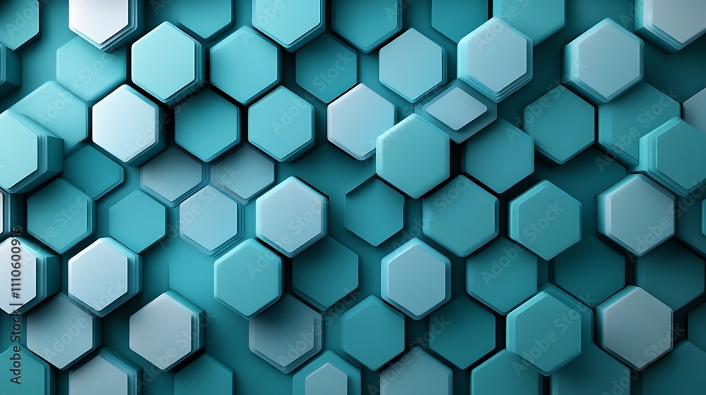 Cyan hexagons with subtle shading to create depth on a monochromatic backdrop. Cyan hexagons with subtle shading to create depth on a monochromatic backdrop.