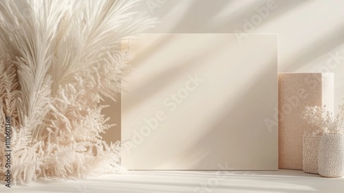 Chamomille Horizontal board mock-up. Daisy frame template. Beautiful spring or summer nature season background. Copy space for text, selective focus. Modern clean aesthetic