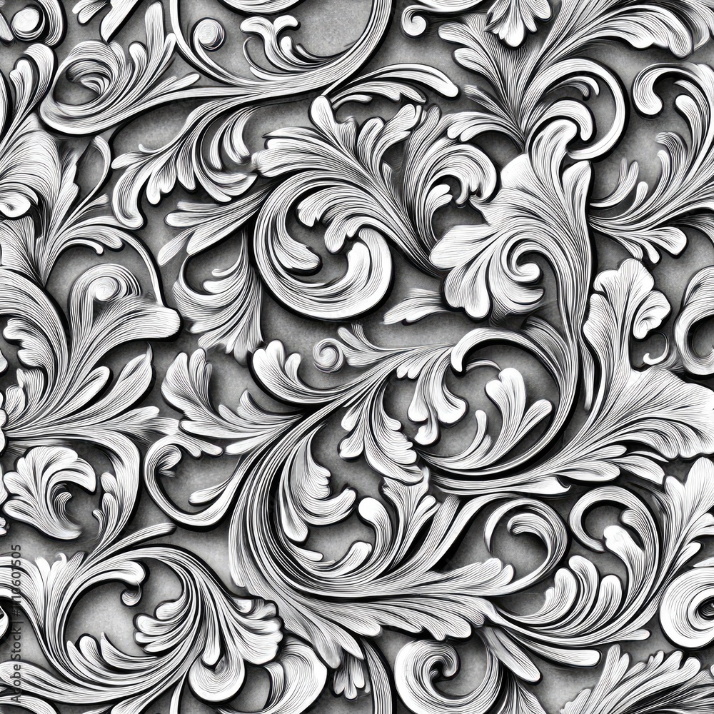 Intricate silver gray floral damask pattern. Intricate silver gray floral damask pattern.