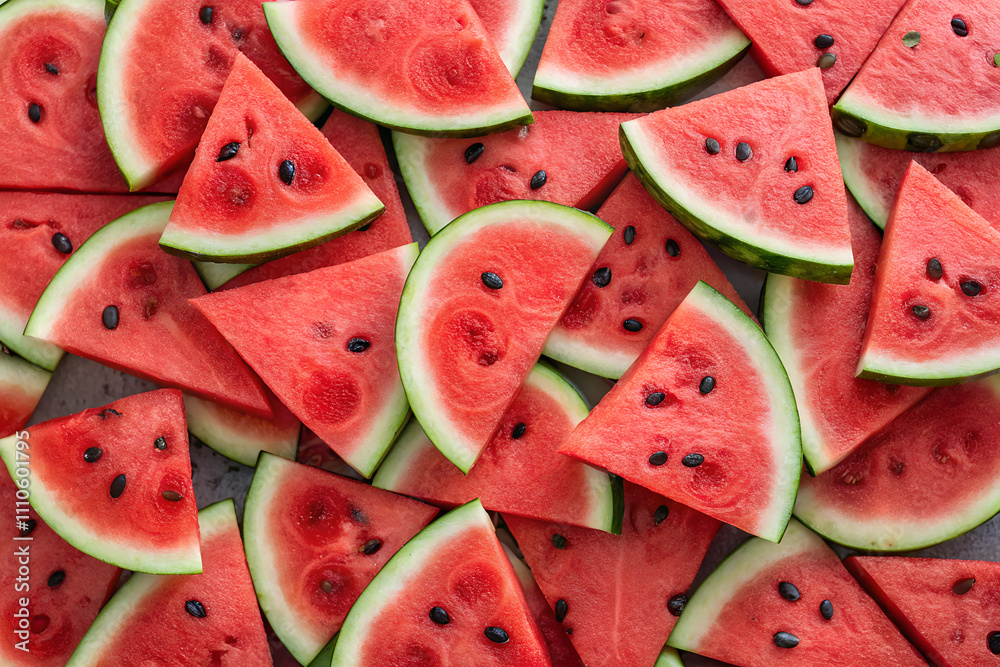 Heap of Watermelon Slices with Seeds as Background Heap of Watermelon Slices with Seeds as Background
