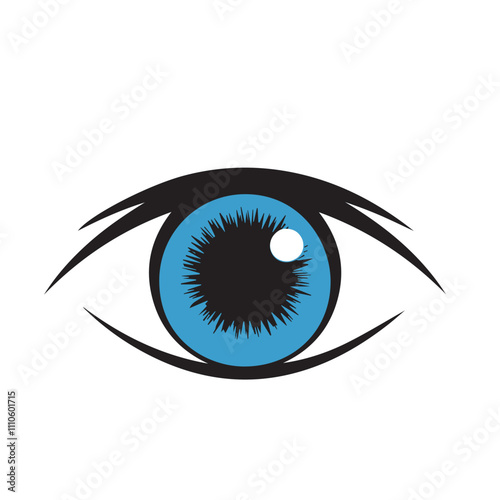 A simple illustration of an eye silhouette on a white background. The eye has a black pupil and is surrounded by a white sclera.