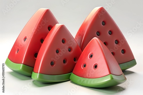 3D Cartoon Watermelon Slices in a Row