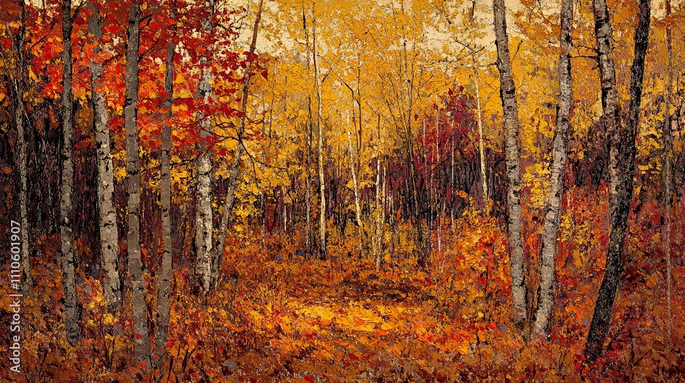 Fototapeta premium Autumn Forest Painting