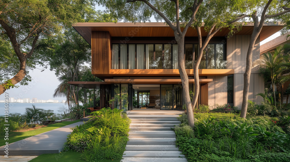 odern Scandinavian townhouses with natural wooden cladding and sleek black facades, embodying minimalist design and harmonious integration of nature and architecture. odern Scandinavian townhouses with natural wooden cladding and sleek black facades, embodying minimalist design and harmonious integration of nature and architecture.