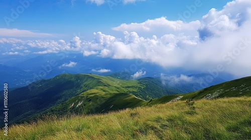Mountainous Landscape with Fluffy Clouds