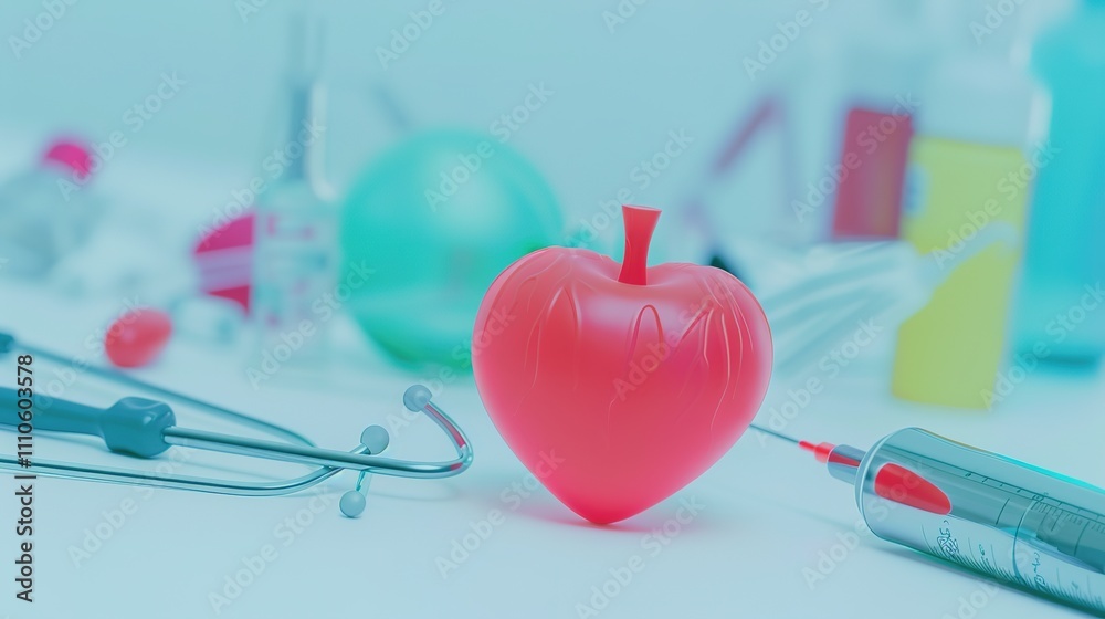 Healthy heart-shaped symbol on white background surrounded by medical instruments, highlighting stroke prevention and cardiovascular health awareness. Healthy heart-shaped symbol on white background surrounded by medical instruments, highlighting stroke prevention and cardiovascular health awareness.