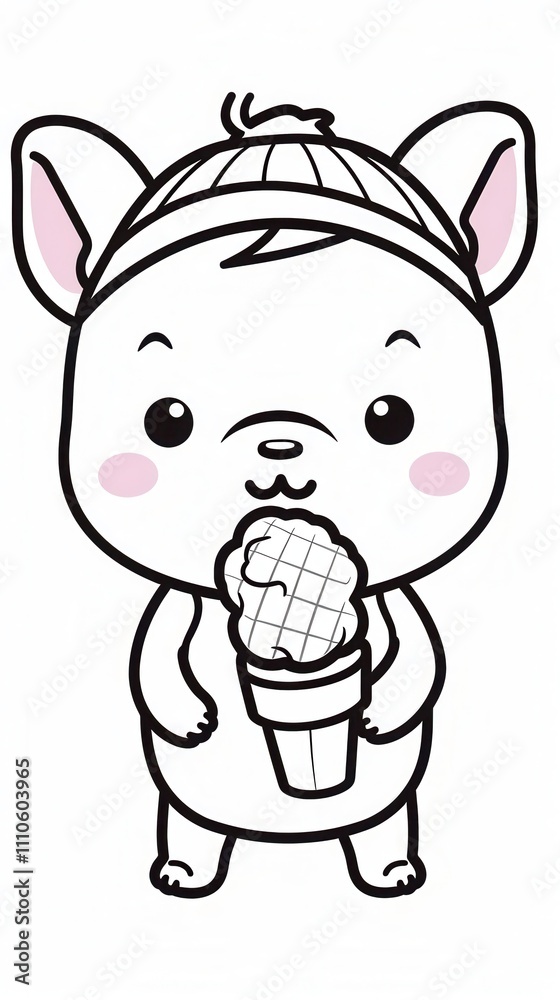 Cute cartoon animal character enjoying ice cream, perfect for children's illustrations. Cute cartoon animal character enjoying ice cream, perfect for children's illustrations.