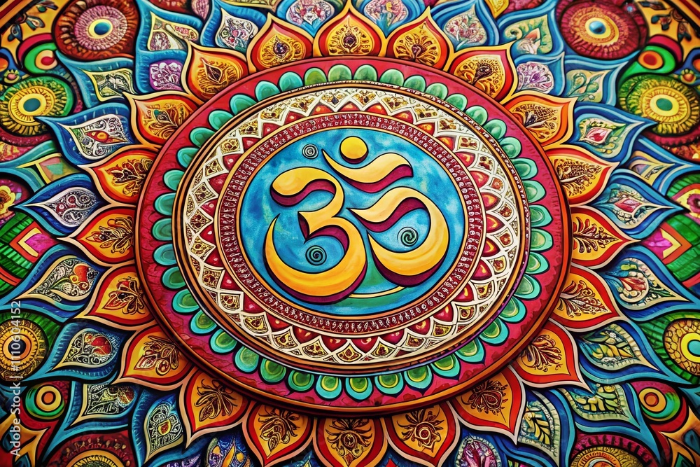 Aerial Photography of Hand Drawn Indian OM Design on Vibrant Background, Showcasing Cultural Heritage and Spiritual Symbolism in an Artistic Representation Aerial Photography of Hand Drawn Indian OM Design on Vibrant Background, Showcasing Cultural Heritage and Spiritual Symbolism in an Artistic Representation