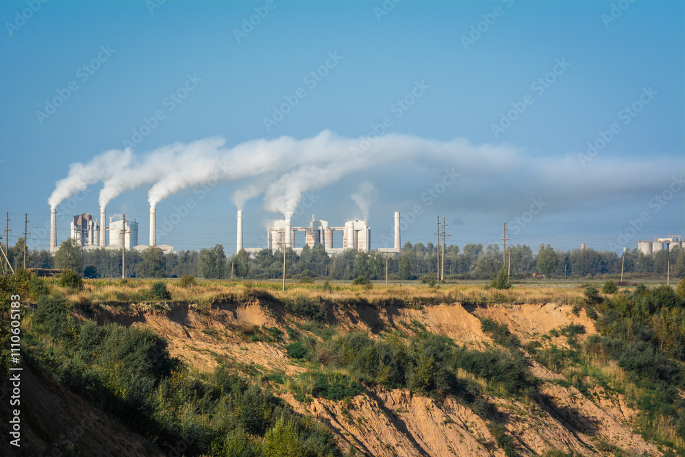 Air pollution smoke from pipes and factory . Air pollution smoke from pipes and factory .