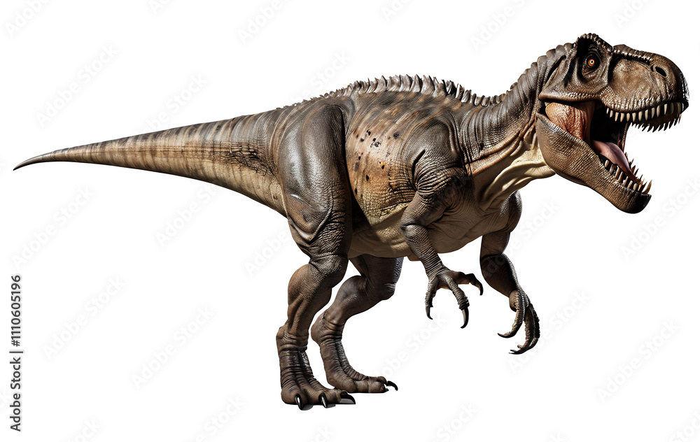 A fearsome Tyrannosaurus Rex, digitally rendered, stands on a black background, its mouth open in a roar. A fearsome Tyrannosaurus Rex, digitally rendered, stands on a black background, its mouth open in a roar.