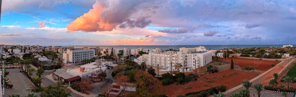 Naklejka premium Evening views sunset dusk Hotel Cyprus Mediterranean 