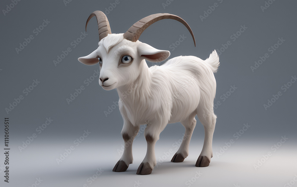 Adorable cartoon goat with brown horns, standing on a gray background. Adorable cartoon goat with brown horns, standing on a gray background.