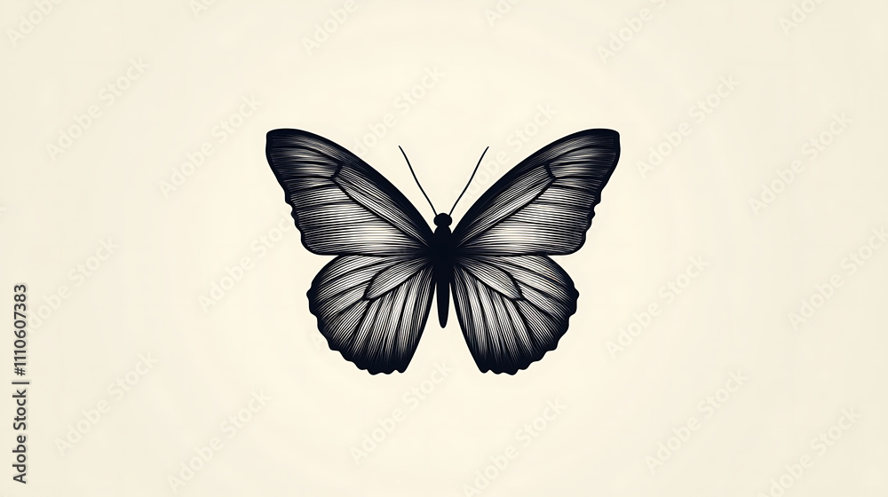 Fototapeta premium Minimalist Butterfly Silhouette on White Background, Elegant Simplicity