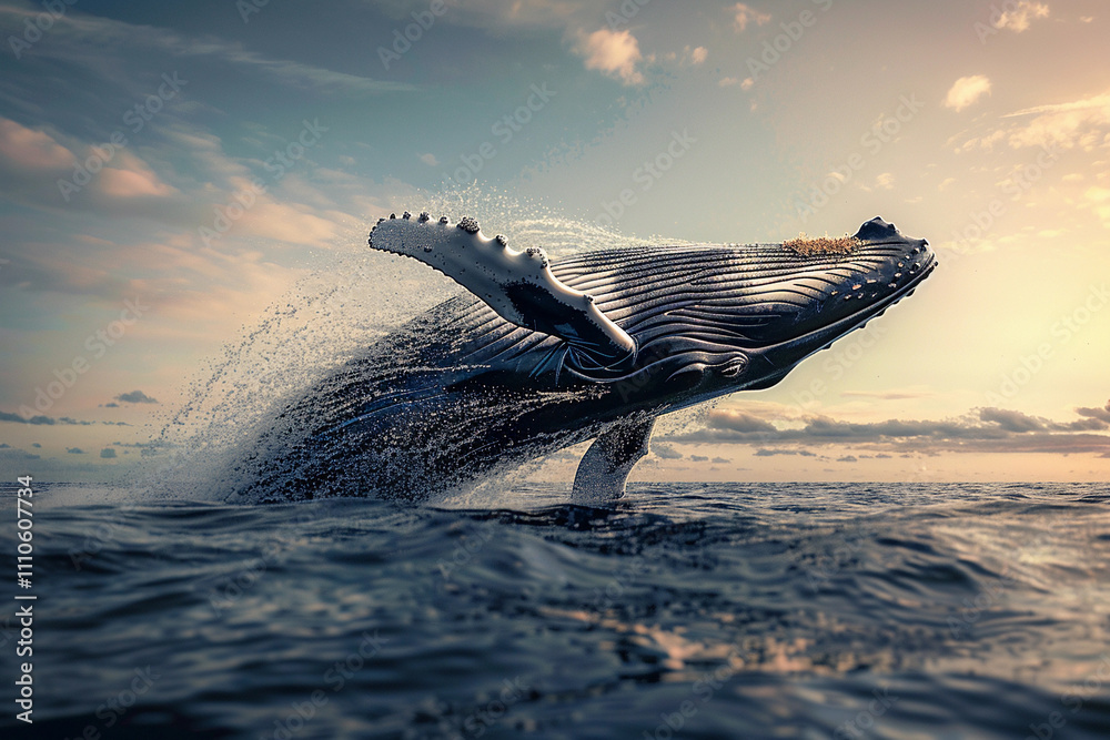 Fototapeta premium Fantastically beautiful majestic huge whale in blue ocean