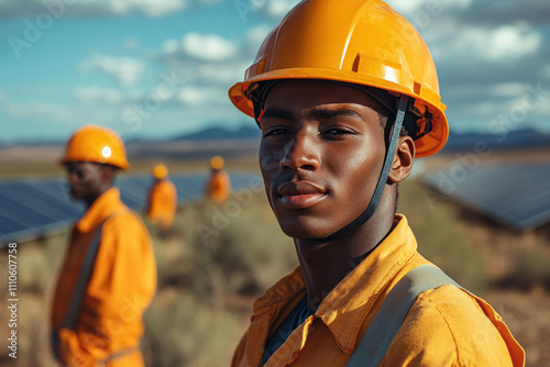 Young engineer working on a solar energy project outdoors