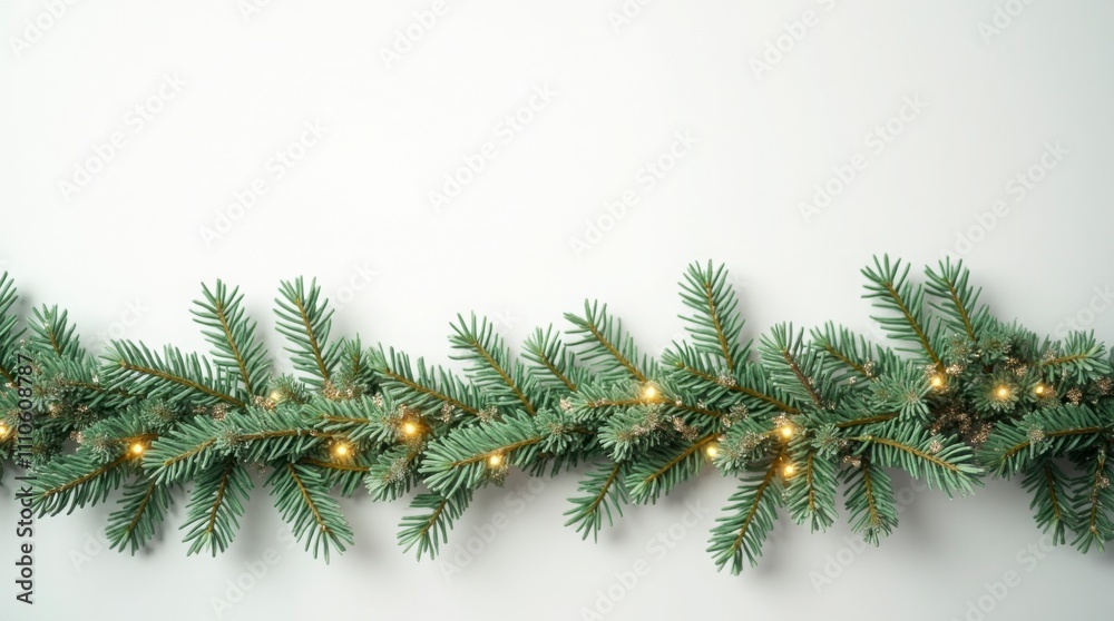 Obraz premium Close-Up Christmas Tree Branch Border with Sparkling Garland and Twinkling Lights